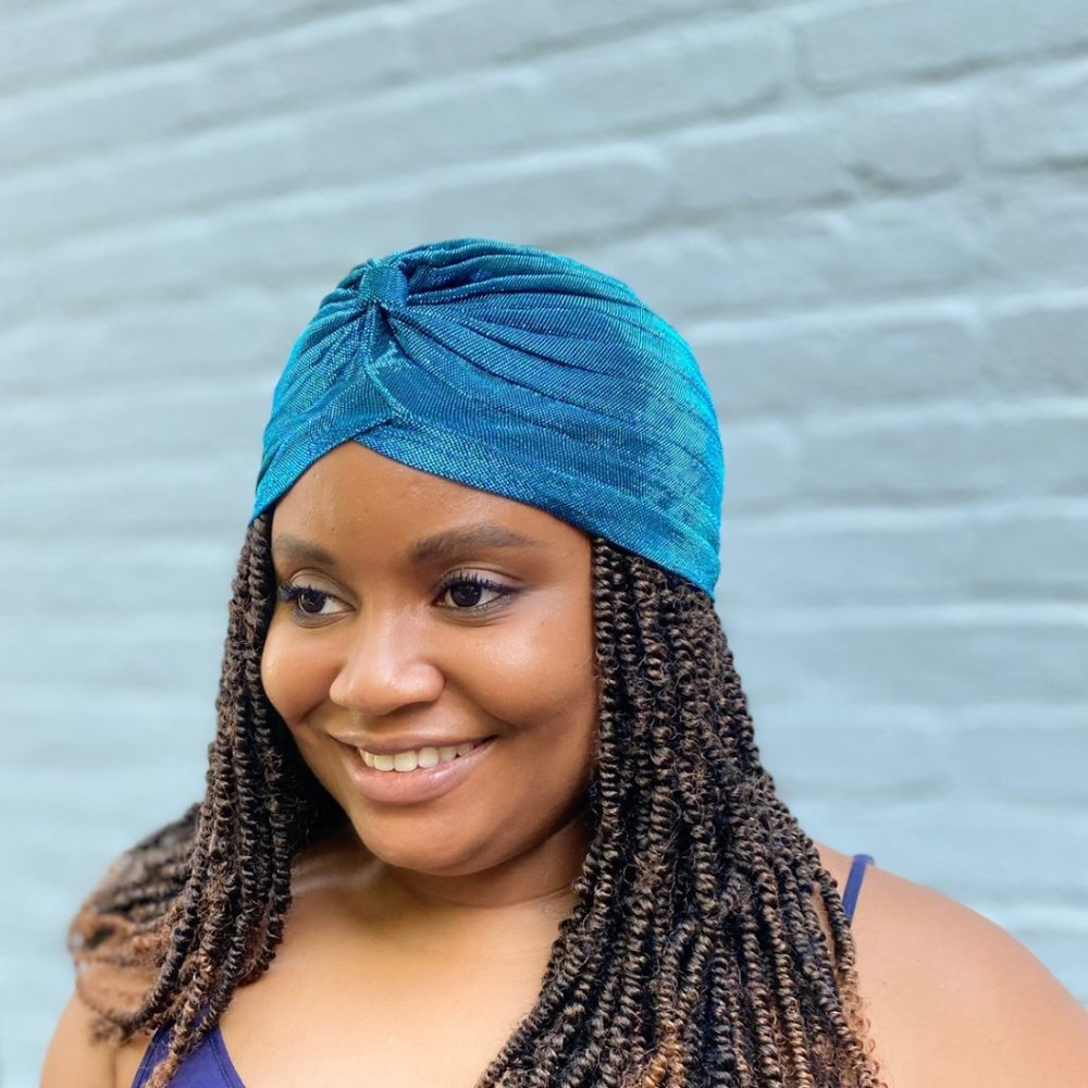 Handmade Jewel Tone Look Hair Turban Hair Cover - Protective Styling & Costume